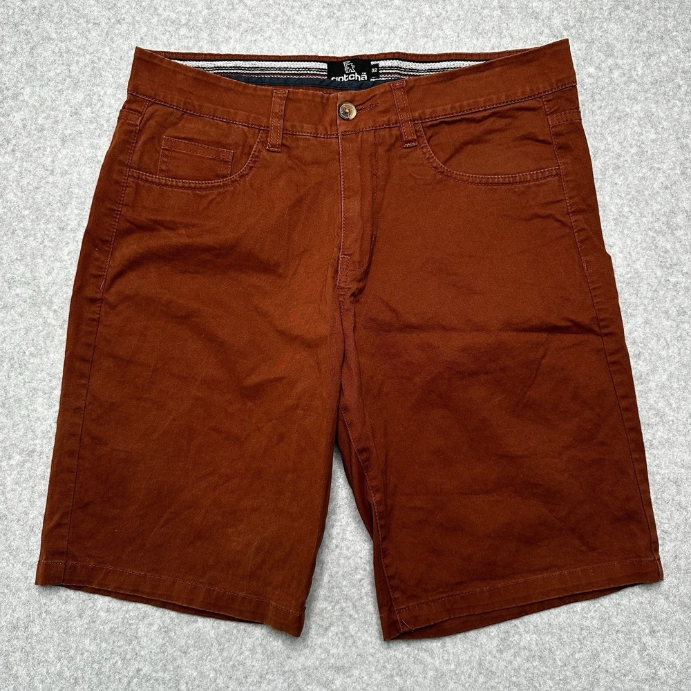 Gotcha Flat Front Chino Shorts 32 Rust Orange Pocket Button‎ Zip Belt Loops